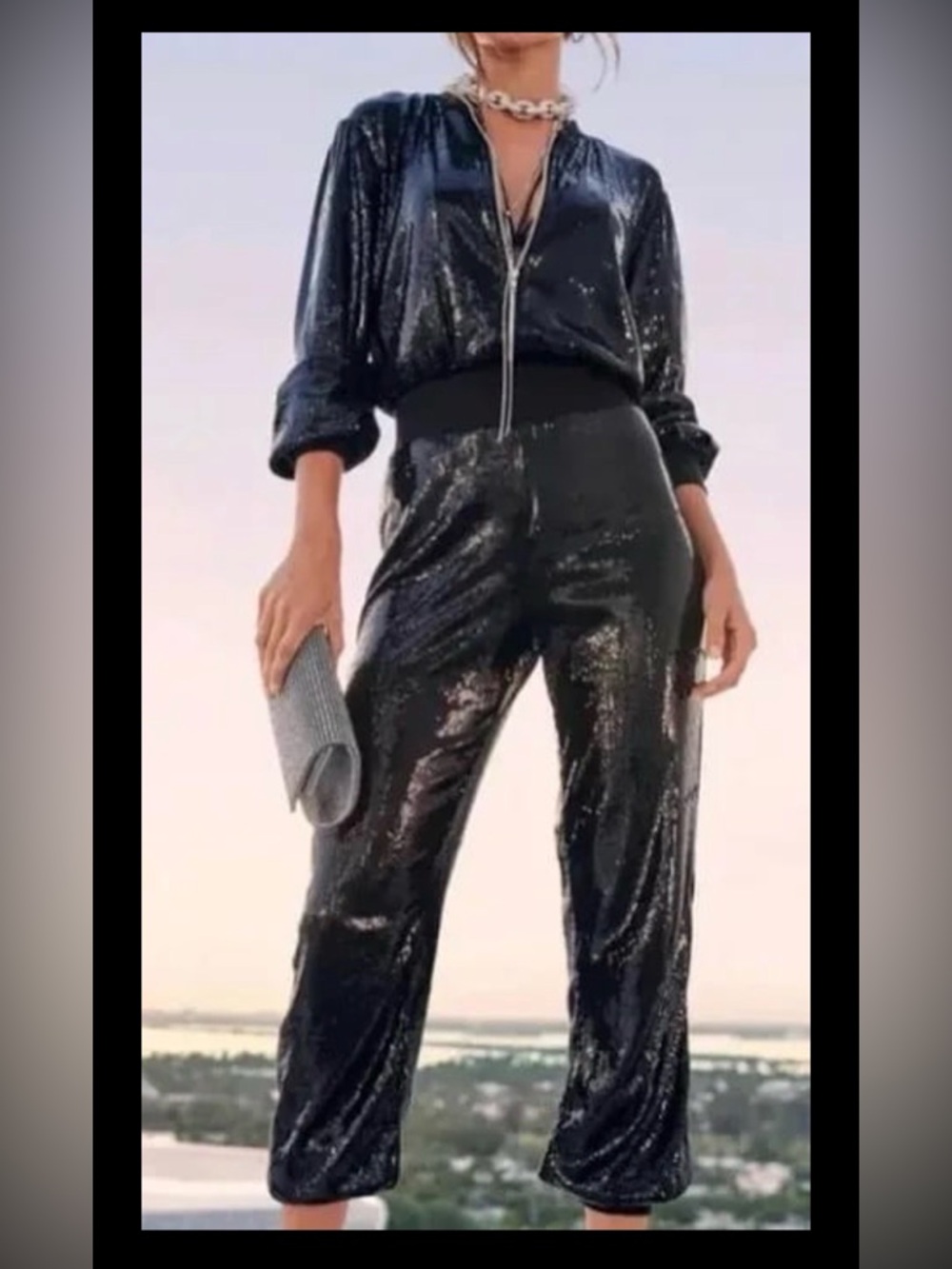 Sequins Black Long Sleeve Women’s Jumpsuit Size Small NWT